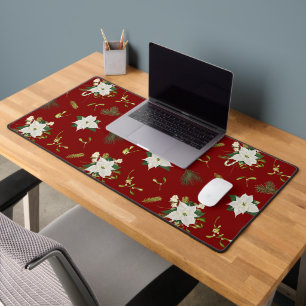 Eye Catching Floral Pattern Deep Red Desk Mat