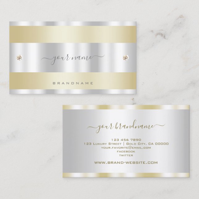 Eye Catching Gold and Silver with Faux Rhinestones Business Card (Front/Back)