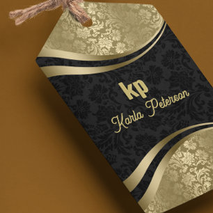 Eye-Catching Gold Black Damask Dynamic Lines 2 Gift Tags