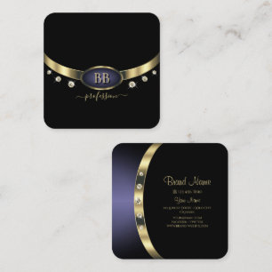 Eye Catching Gold Blue Black Initials Rhinestones Square Business Card