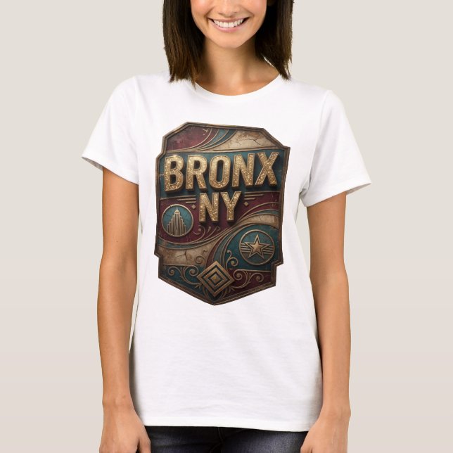 Eye-Catching Gold BRONX NY Slogan Tee (Front)