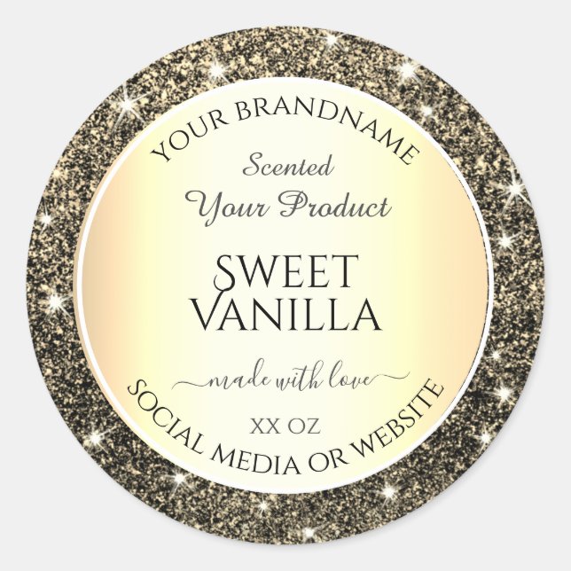 Eye Catching Gold Glitter Product Packaging Labels (Front)