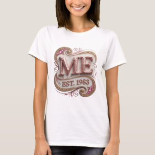 Eye-Catching Gold ME EST 1983 3D Text Art T-Shirt