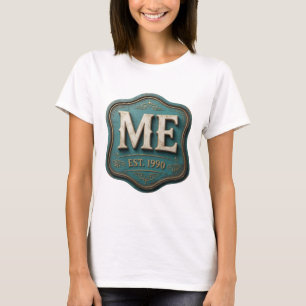 Eye-Catching Gold ME EST 1990 3D Text Art T-Shirt