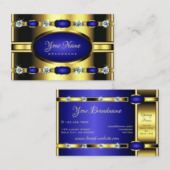 Eye Catching Golden and Blue with Faux Rhinestones Business Card (Front/Back)