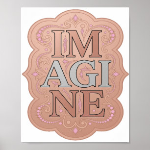 Eye-Catching Gray IMAGINE Artistic Motif Poster