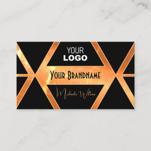 Eye Catching Light Coral Black Geometric with Logo Business Card
