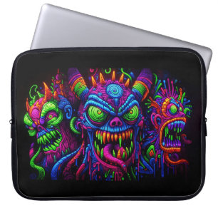 Eye-Catching Neon Monster Heads Laptop Sleeve