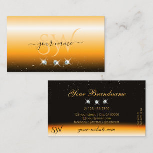 Eye Catching Orange Black Sparkle Jewels Monogram Business Card
