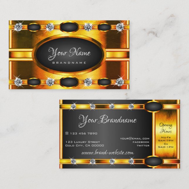 Eye Catching Orange Golden and Black with Diamonds Business Card (Front/Back)