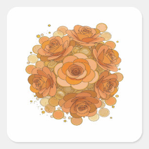 Eye-Catching Orange ORANGE ROSES AND GOLDEN STARS Square Sticker