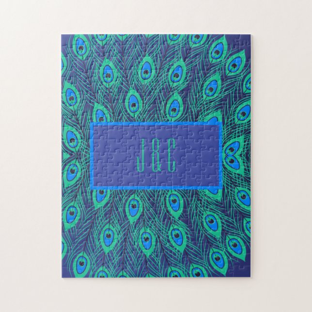 Eye catching Peacock Teal & Blue Train Custom  Jigsaw Puzzle (Vertical)