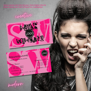 Eye Catching Pink Black with Logo Monogram Stylish Business Card