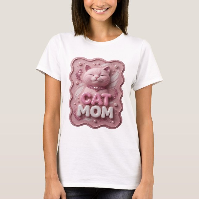 Eye-Catching Pink CAT MOM Tee (Front)