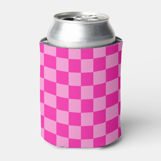 Eye-Catching Pink Checkerboard Can Cooler (Can Front)