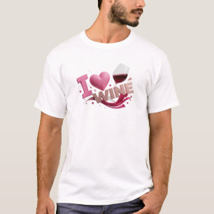 Eye-Catching Pink I LOVEW WINE Creative Print T-Shirt
