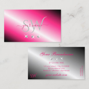 Eye Catching Pink Silver Sparkle Diamonds Initials Business Card