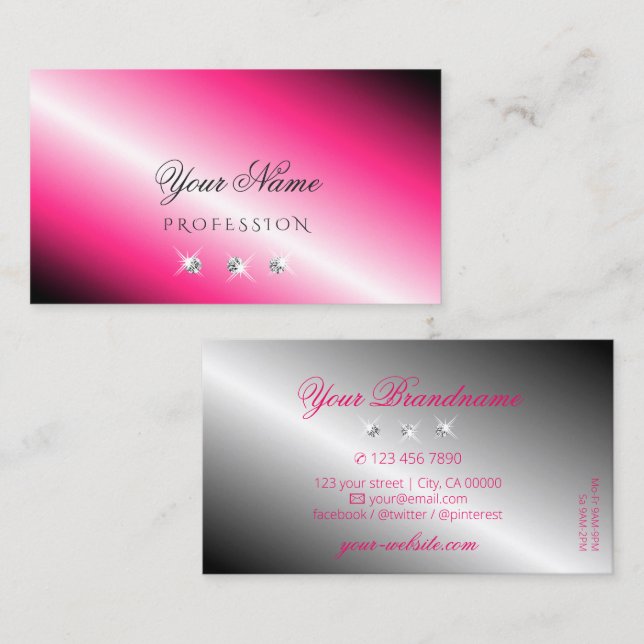 Eye Catching Pink Silver Sparkle Diamonds Stylish Business Card (Front/Back)