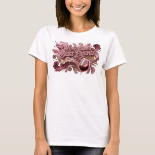 Eye-Catching Pink WINE IS MY BEST FRIEND Print T-Shirt