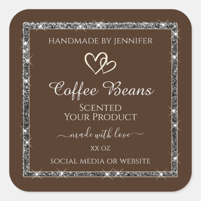 Eye Catching Product Labels Brown Silver Glitter (Front)