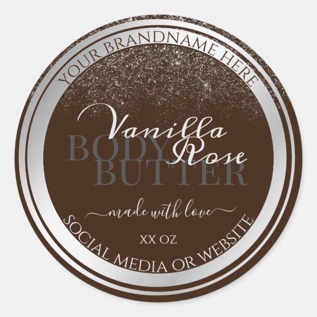 Eye Catching Product Labels Dark Brown and Silver (Front)