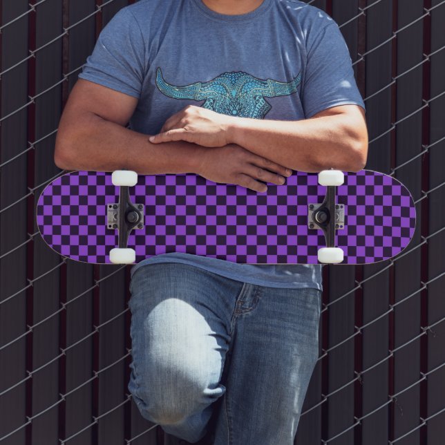 Eye-Catching Purple and Lavender chequerboard  Skateboard (Outdoor 3)