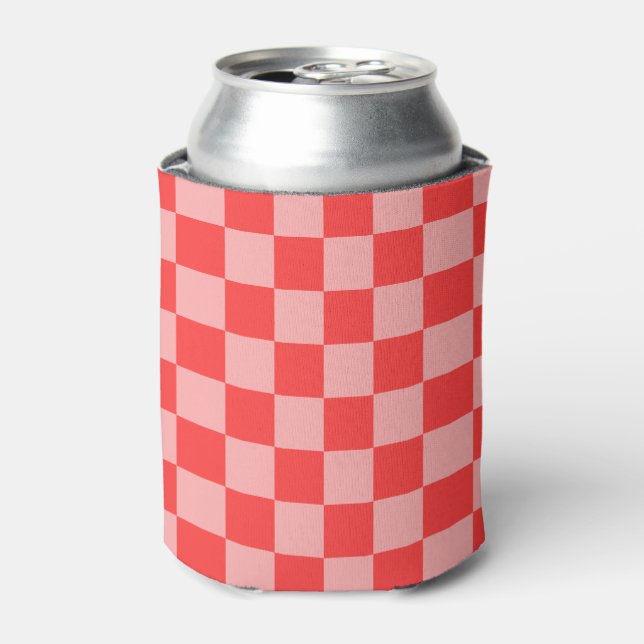 Eye-Catching Red and Pink Chequerboard Can Cooler (Can Front)