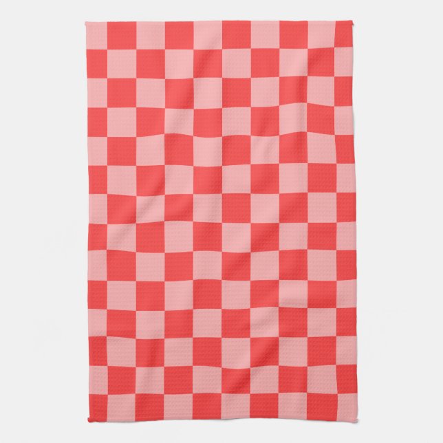 Eye-Catching Red and Pink Chequerboard Tea Towel (Vertical)