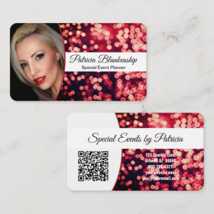 Eye-Catching Red Bokeh Custom Photo & QR Code Business Card