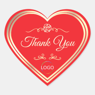 Eye Catching Red Gold Frame and Logo Thank You Heart Sticker