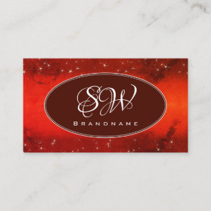 Eye Catching Red Marbled Glitter Stars Initials Business Card