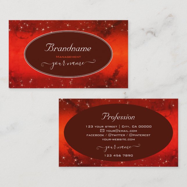 Eye Catching Red Marbled Glitter Stars Stylish Business Card (Front/Back)