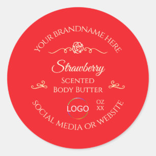 Eye Catching Red Product Label Gold Frame and Logo