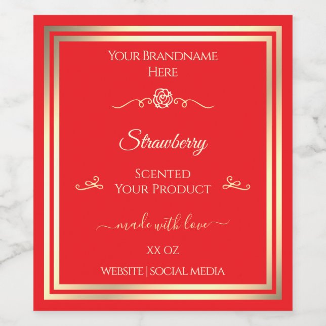 Eye Catching Red Product Label Gold Shimmer Frame (Single Label)