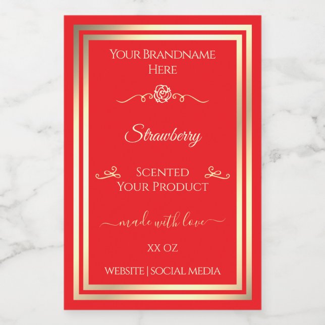 Eye Catching Red Product Label Gold Shimmer Frame (Single Label)