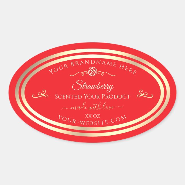 Eye Catching Red Product Label Gold Shimmer Frame (Front)