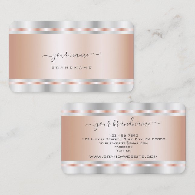 Eye Catching Rose Gold and Silver Professional Business Card (Front/Back)