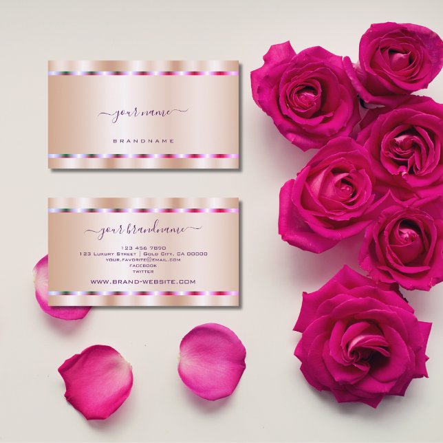 Eye Catching Rose Gold Effect Pink Purple Border Business Card (Creator Uploaded)