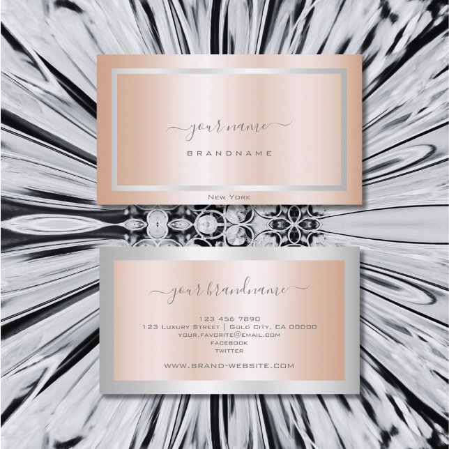 Eye Catching Rose Gold Effect with Silver Frame Business Card (Creator Uploaded)