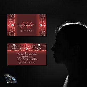 Eye Catching Rubby Red Squiggled Jewels Monogram Business Card