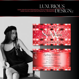 Eye Catching Ruby Red Glitter Spark Stars Initials Business Card
