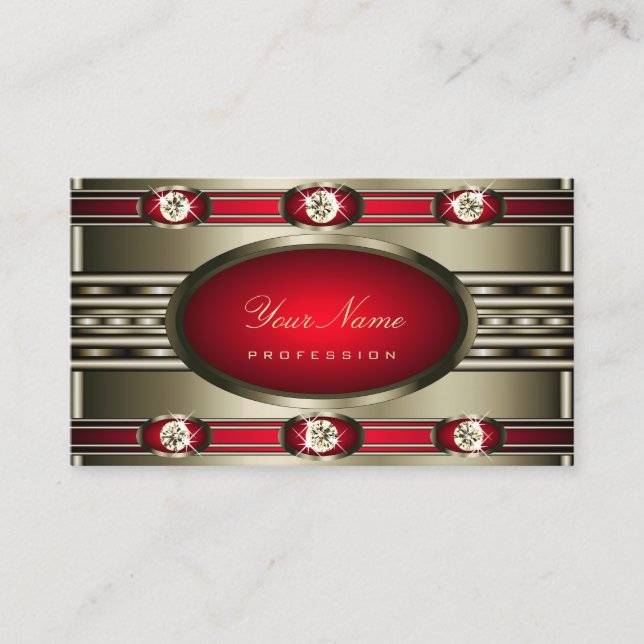 Eye Catching Silver Colours Red with Faux Diamonds Business Card (Front)