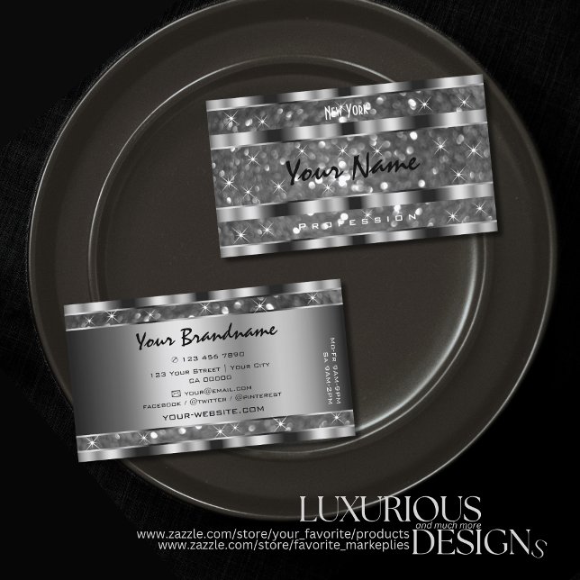 Eye Catching Silver Glitter Sparkle Stars Quality Business Card (Creator Uploaded)