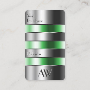 Eye Catching Silver Green Can Look with Initials Business Card