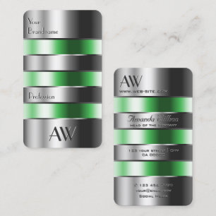 Eye Catching Silver Green Can Look with Initials Business Card