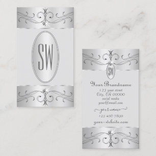 Eye Catching Silver Grey Ornate Ornaments Initials Business Card