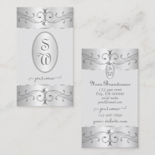 Eye Catching Silver Grey Ornate Ornaments Monogram Business Card