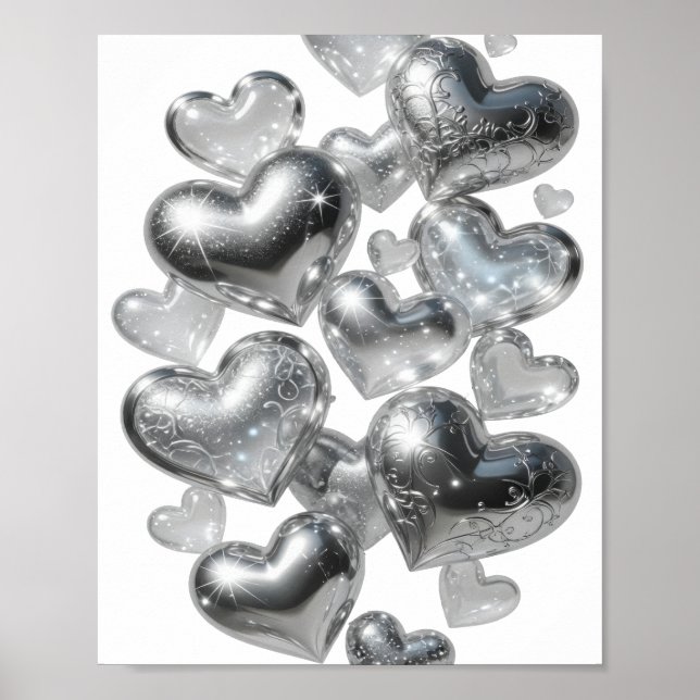Eye-Catching Silver HEARTS OF GLASS Text Design Poster (Front)
