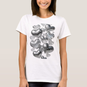 Eye-Catching Silver HEARTS OF GLASS Text Design T-Shirt