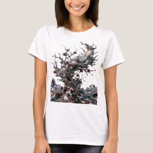 Eye-Catching Silver METALLIC TREE Print T-Shirt